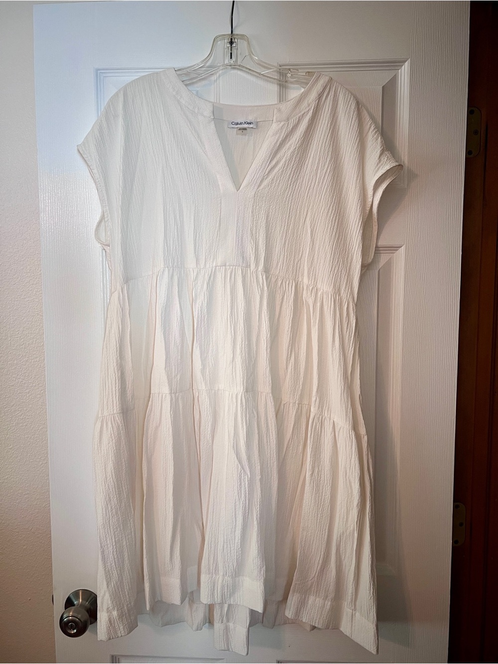 Calvin Klein Ivory Tiered V-Neck Mini Dress